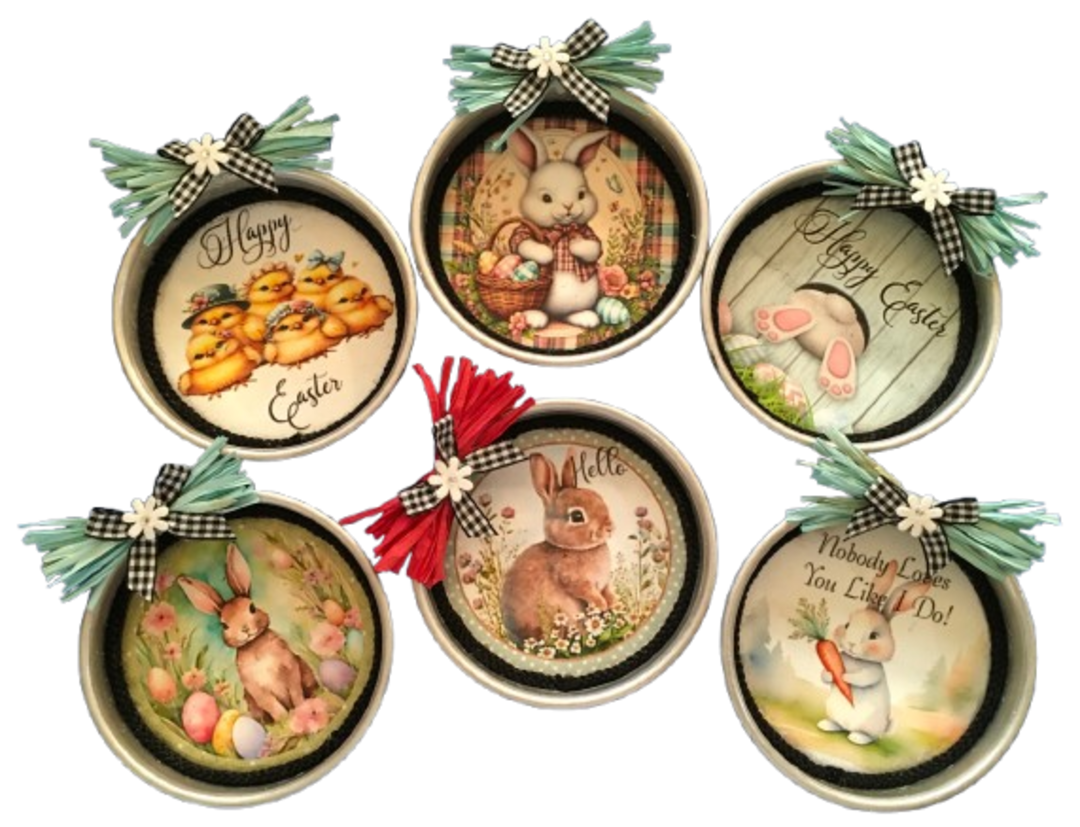 Easter Tin Mini Cake Pan Rounds Wall Art Handmade Hand Painted